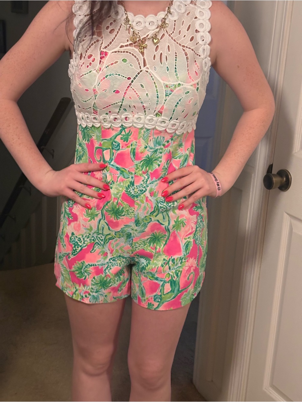 NWT Lilly Pulitzer Sadie Romper Catty Shack Raz Berry Lace Size 4